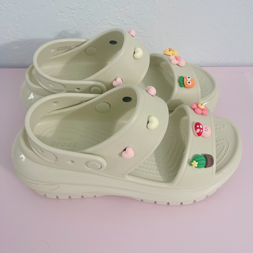 Mega crush platform crocs with charms w7 bone
